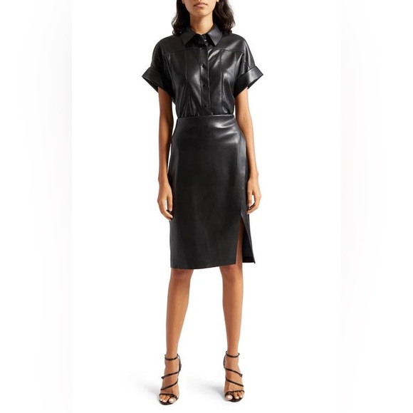 alice + olivia edyth vegan leather top | collared cropped button down | size XS - Picture 12 of 13